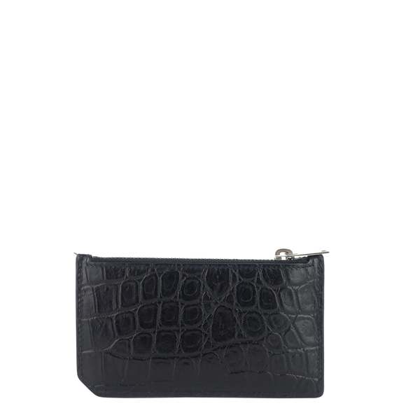 SAINT LAURENT Zipped Croc Embossed Leather Card Case - Picture 2 of 7